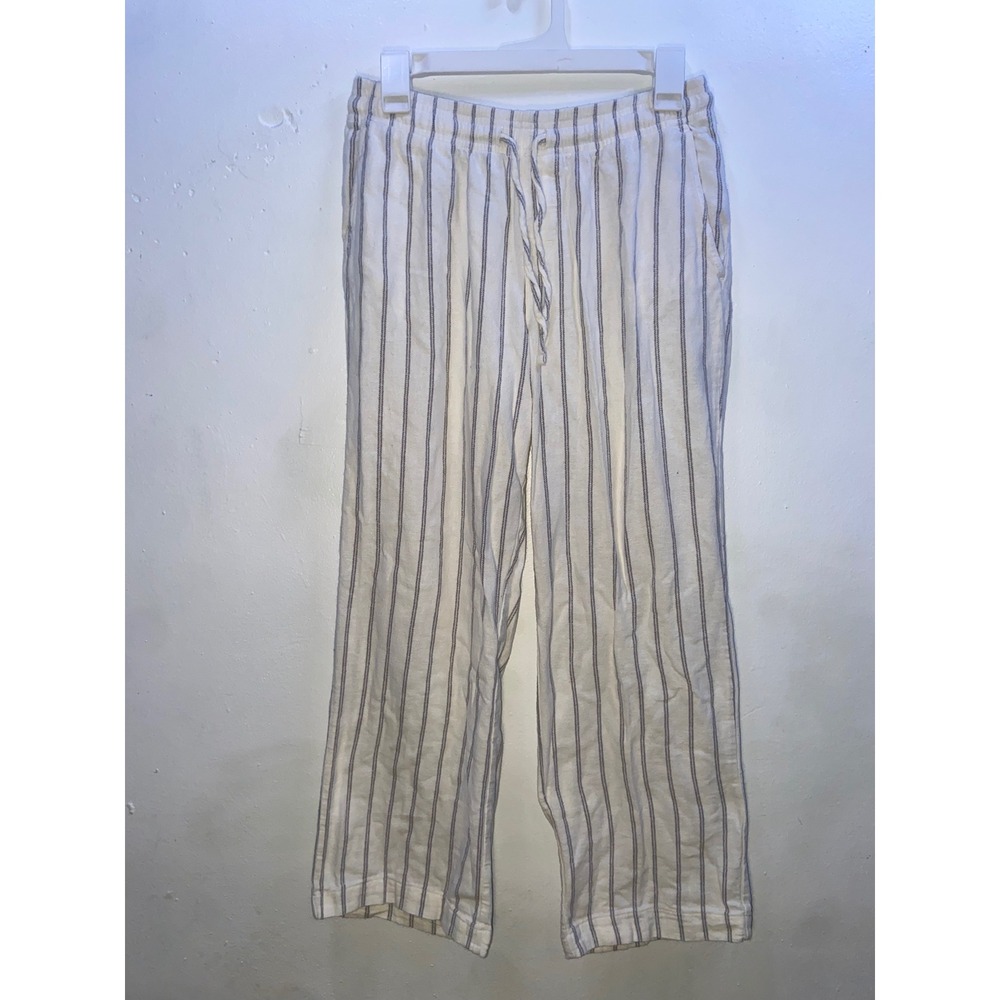 Gap White Grey Striped Pure Cotton Wide Leg Drawstring Pants Coastal‎ Minimalist